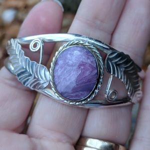Sterling silver cuff, charoite stone.